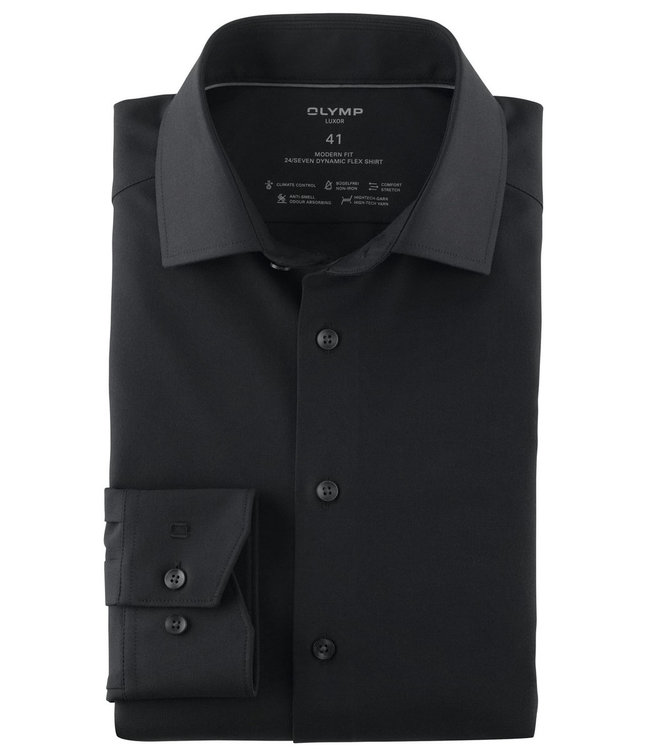 Olymp 1230 24 68 olymp strijkvrij overhemd zwart stretch