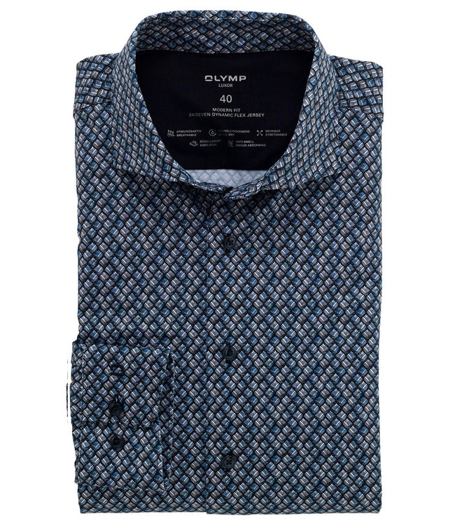 Olymp 1226 24 18 olymp overhemd grijs blauw print jersey stretch