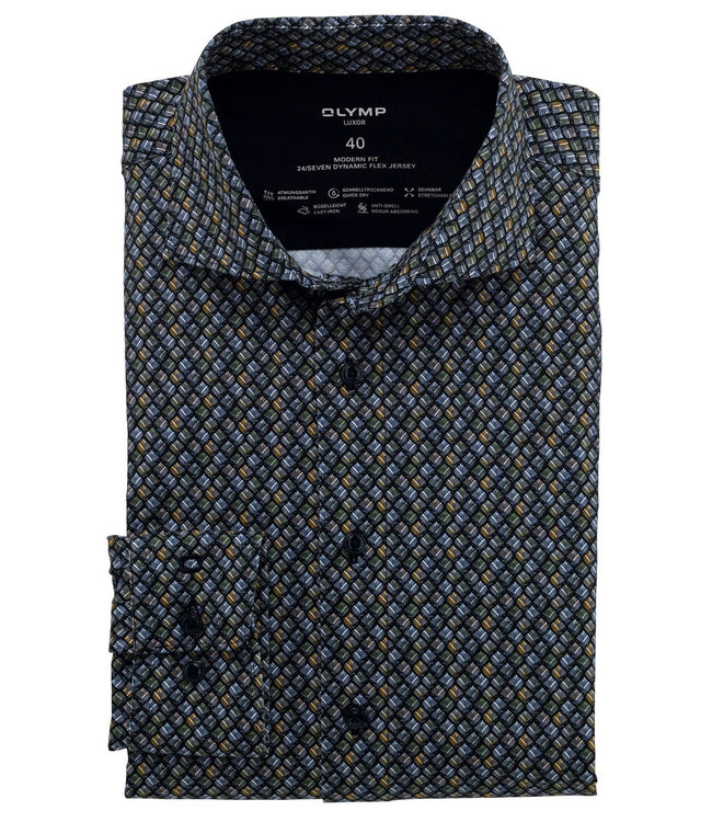 Olymp 1226 24 47 olymp overhemd groen blauw print jersey stretch