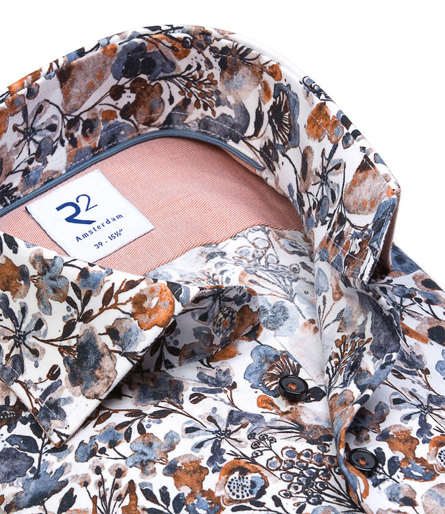 118.WSP.139/073 heren overhemd wit brique bruin donkerblauw bloemen print katoen