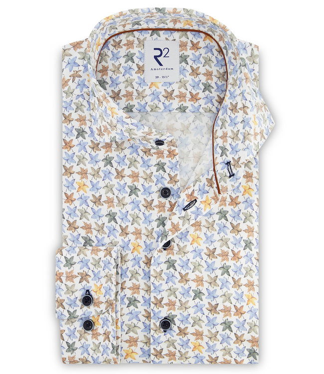 119.WSP.035/073 overhemd wit met gekleurde blaadjes print wide spread