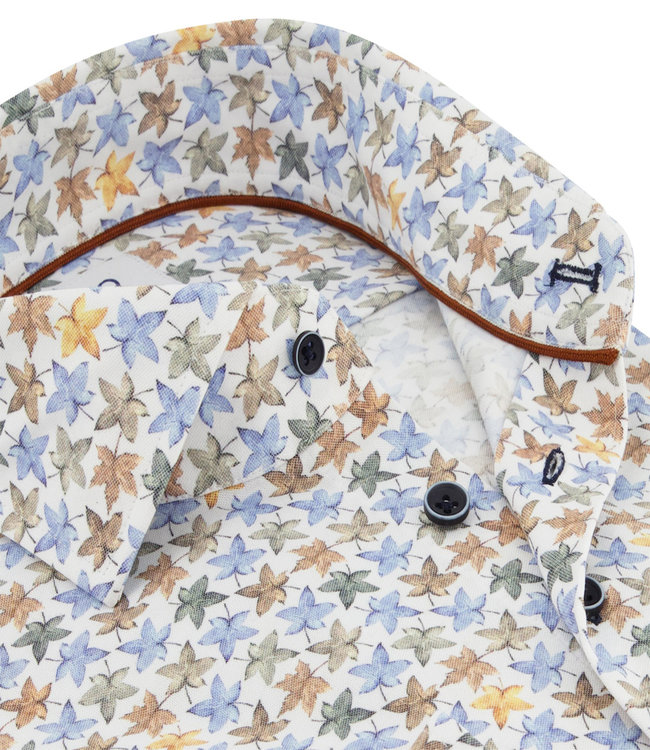 119.WSP.035/073 overhemd wit met gekleurde blaadjes print wide spread