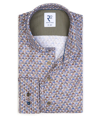 bruin blauw grafische print overhemd