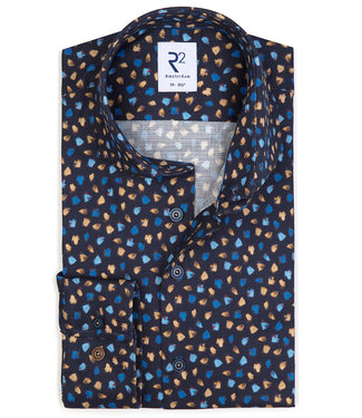 donkerblauw bruin blauw herfst print overhemd