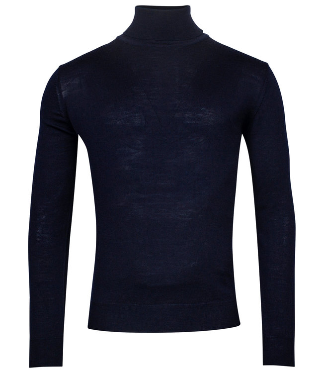 220069-105 heren coltrui high neck pullover donkerblauw merino wol
