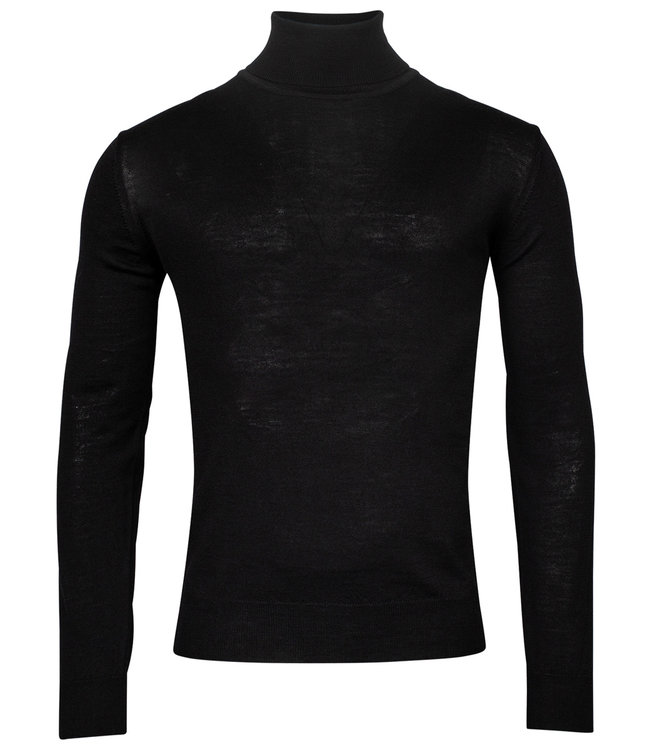220069-101 heren coltrui high neck pullover zwart merino wol
