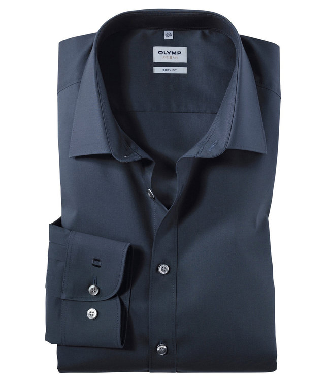 Olymp 6090 64 18 olymp overhemd donkerblauw katoen stretch body fit