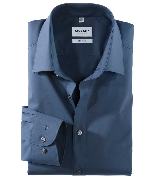 Olymp 6090 64 13 olymp overhemd kobaltblauw katoen stretch body fit
