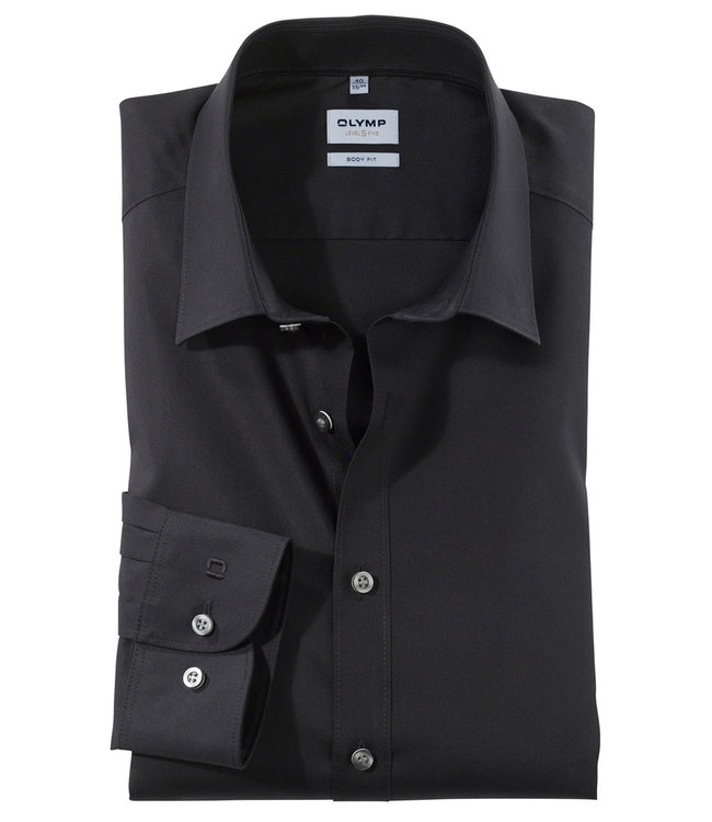 Olymp 6090 64 68 olymp overhemd zwart katoen stretch body fit