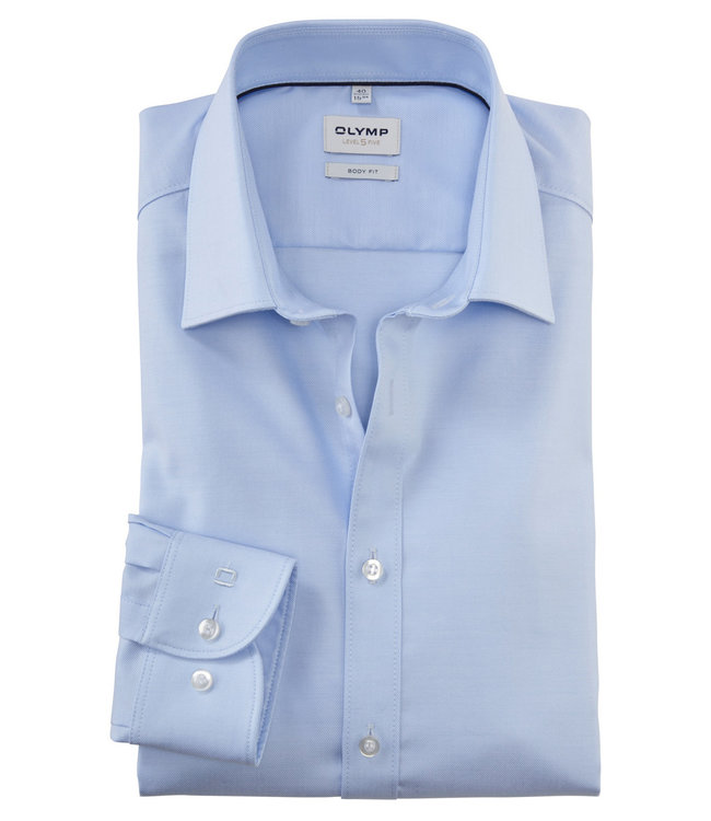Olymp 0763 64 12  olymp overhemd lichtblauw twill katoen stretch body fit