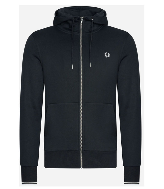 Fred Perry J7536 198 Fred Perry heren sweat vest zwart met rits capuchon zakken