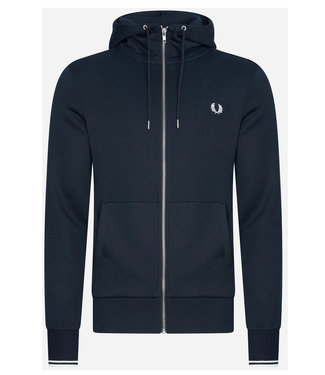 Fred Perry heren sweat vest donkerblauw met rits capuchon zakken