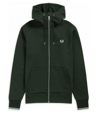 Fred Perry heren sweat vest donkergroen met rits capuchon zakken