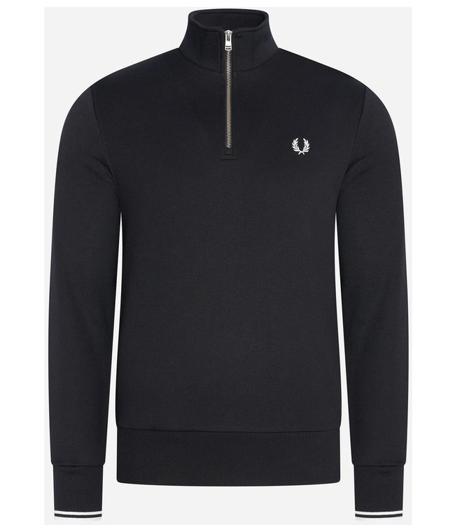 Fred Perry 2022 M3574 102 Fred Perry heren sweater met ritsje zwart