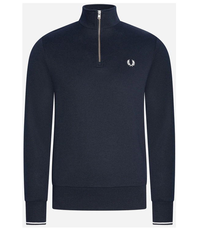 Fred Perry 2022 M3574 608 Fred Perry heren sweater met ritsje donkerblauw