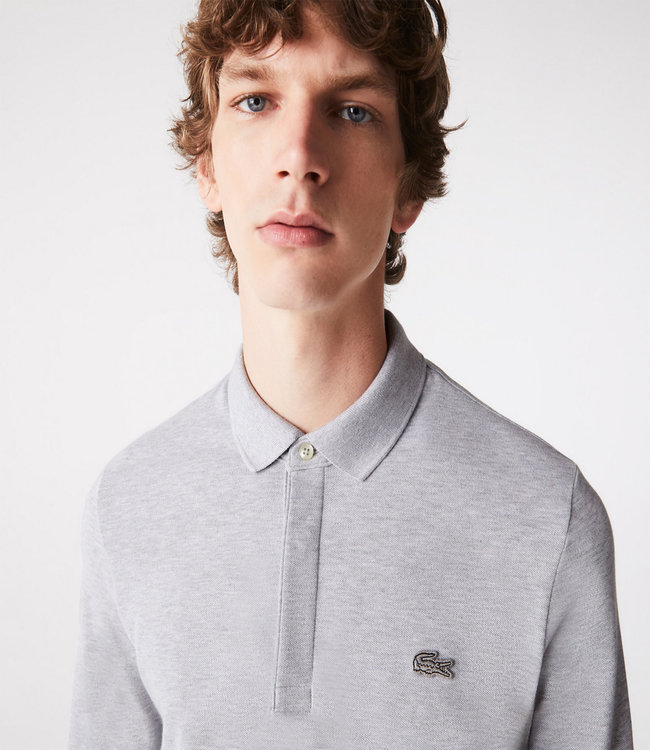Lacoste PH2481 00 CCA Lacoste regular fit lichtgrijs polo lange mouw grijs krokodil