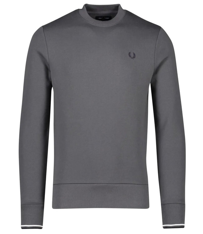 Fred Perry M7535 G85 Fred Perry ronde hals sweater antraciet grijs gunmetal crew neck sweatshirt