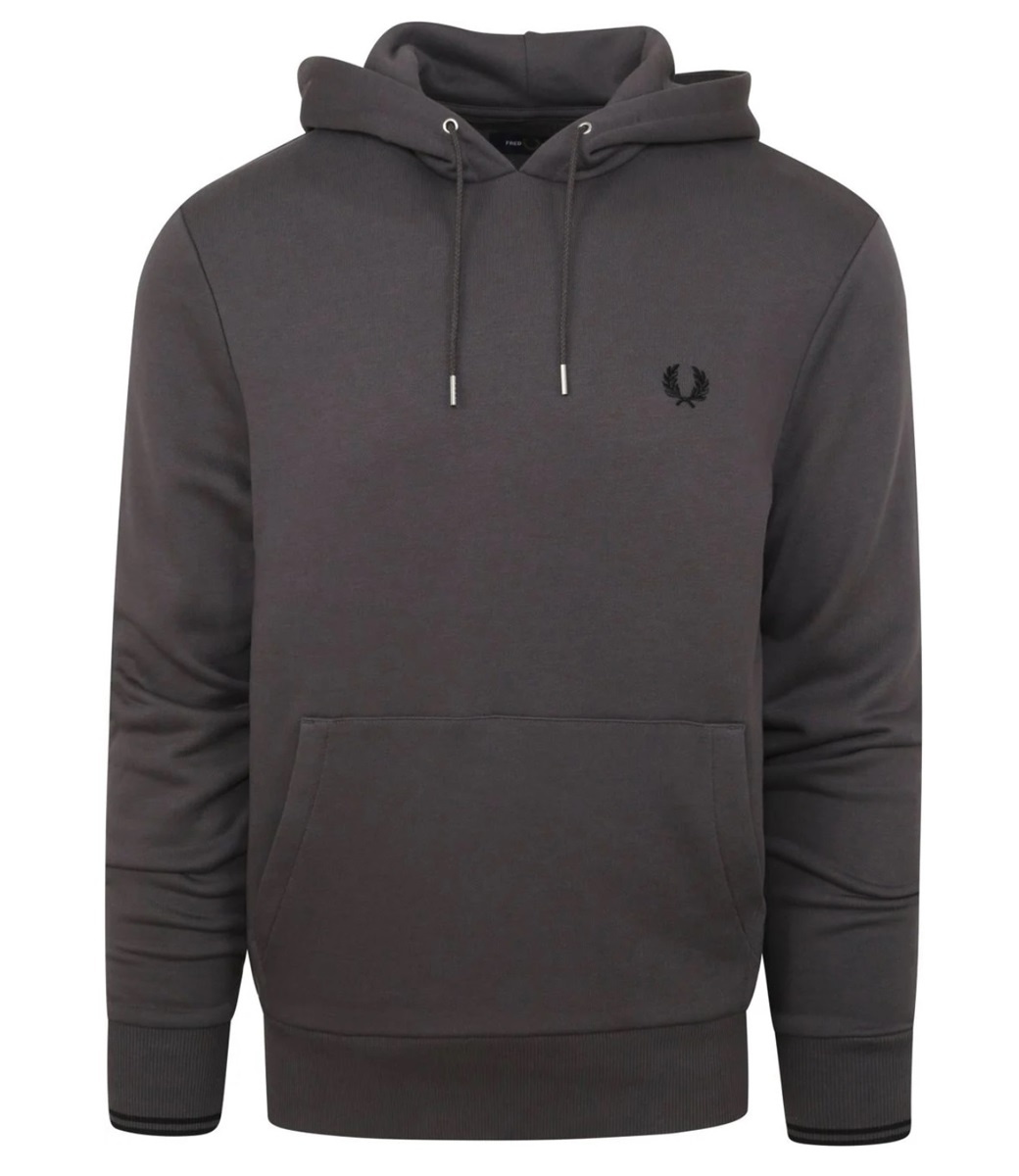 Fred Perry - Sweat à Capuche à Liserés - Gris Acier Chiné