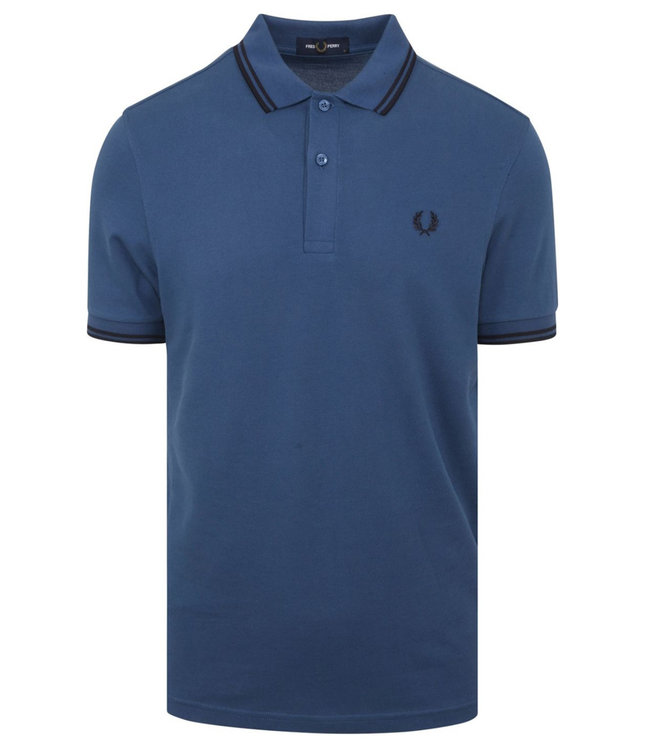 Fred Perry M3600 kleur R21 Fred Perry Twin Tipped polo blauw met donkerblauw Fred Perry logo