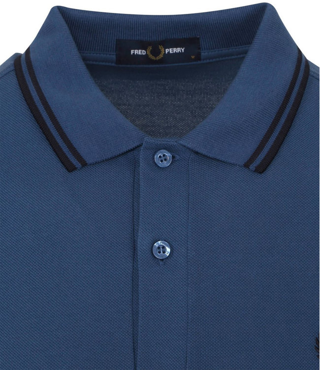 Fred Perry M3600 kleur R21 Fred Perry Twin Tipped polo blauw met donkerblauw Fred Perry logo