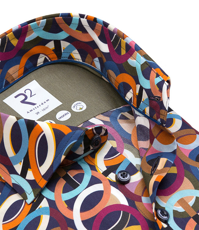 119.WSP.050/073 donkerblauw limited edition rondjes print overhemd 1knoops wide spread