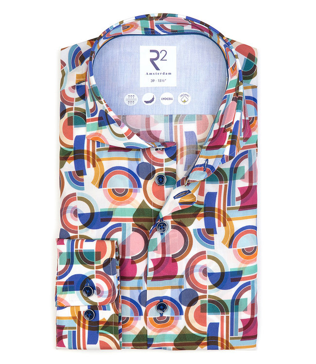 R2 Amsterdam 119.WSP.052/073 gekleurde limited edition grafische print overhemd 1knoops wide spread
