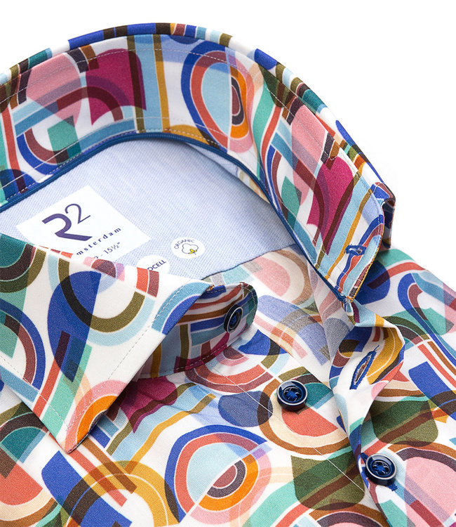 119.WSP.052/073 gekleurde limited edition grafische print overhemd 1knoops wide spread