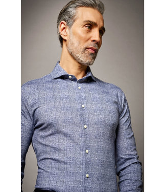 Desoto Luxury overhemd slim fit blauw speciale ruit supima katoen jersey tricot