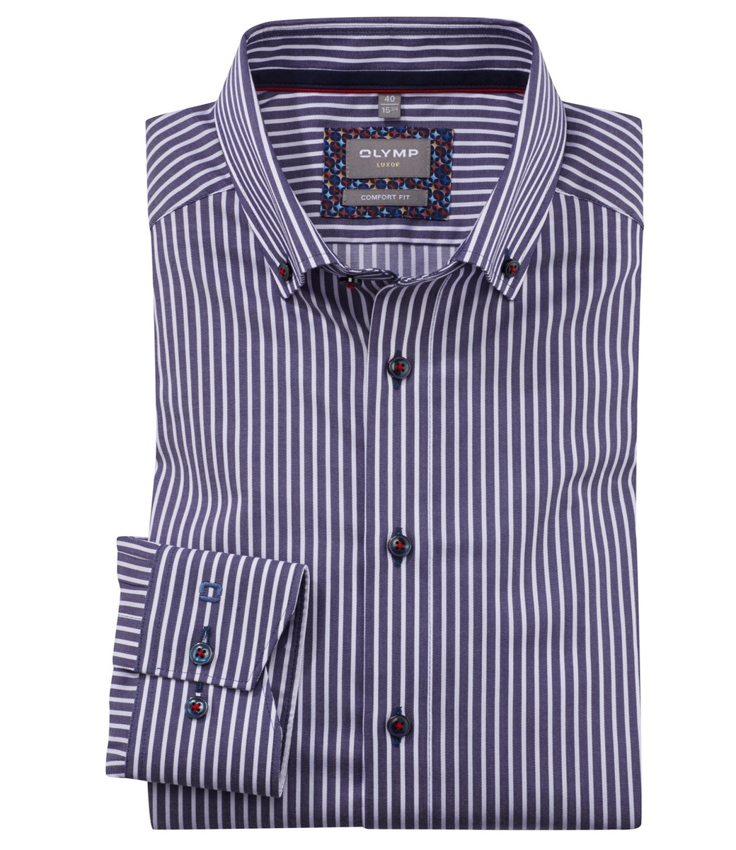 8559 24 14 Olymp tailored fit Signature strijkvrij donkerblauw streep