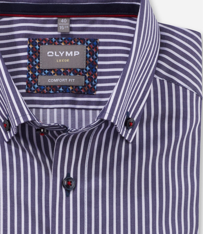 Olymp 1102 24 18 heren strijkvrij overhemd donkerblauw wit streep button down