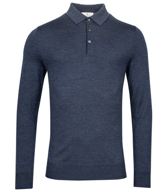 Thomas Maine heren polo lange mouw jeans blauw melange