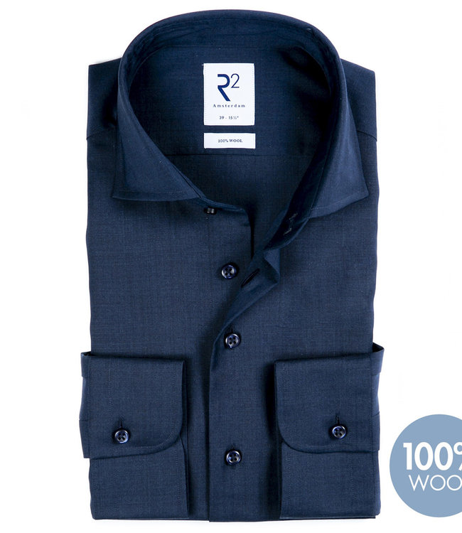 NOS.WOOL.002/010 overhemd donkerblauw wide spread wol