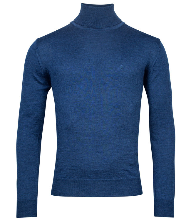 220069-524 heren coltrui high neck pullover blauw merino wol