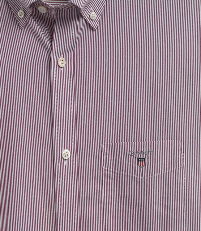 Gant 2022 3063000 604 Gant heren bordeaux rood wit  fijn streepje lange mouw