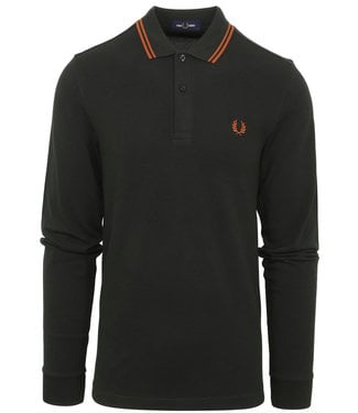 Fred Perry Twin Tipped polo lange mouw donkergroen met brique oranje logo