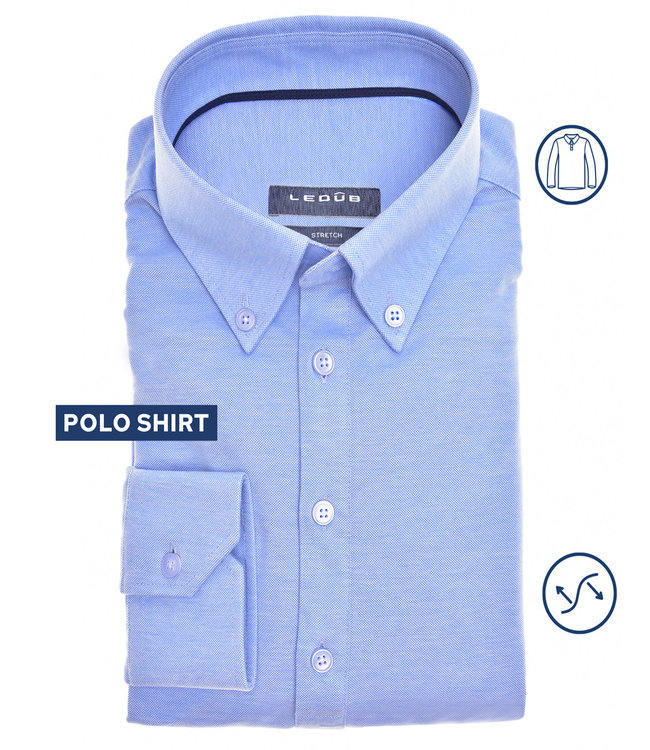 0141063-140  heren lange mouw polo slim fit lichtblauw button down