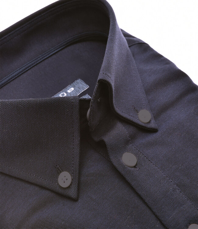 0141063-190  Ledub heren lange mouw polo slim fit donkerblauw button down