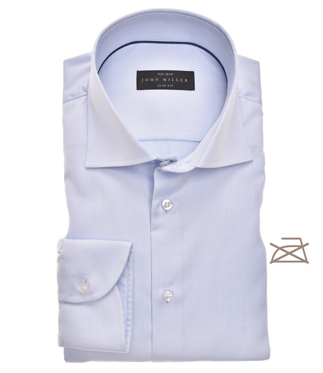 John Miller 5343511 110 lichtblauw heren overhemd strijkvrij katoen wide spread