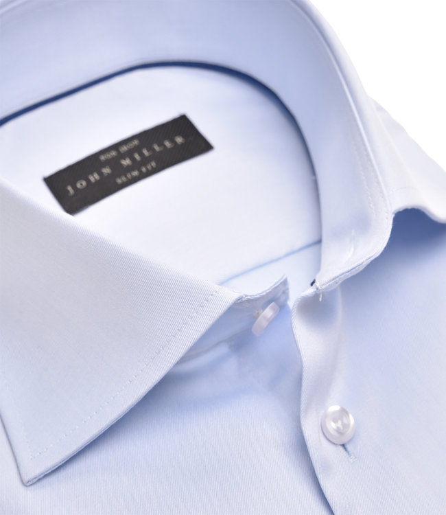 John Miller 5343511 110 lichtblauw heren overhemd strijkvrij katoen wide spread