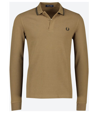 Fred Perry Twin Tipped polo lange mouw camel bruin met zwart logo