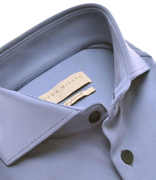 John Miller 5139691 150 blauw structuur heren overhemd hyperstretch