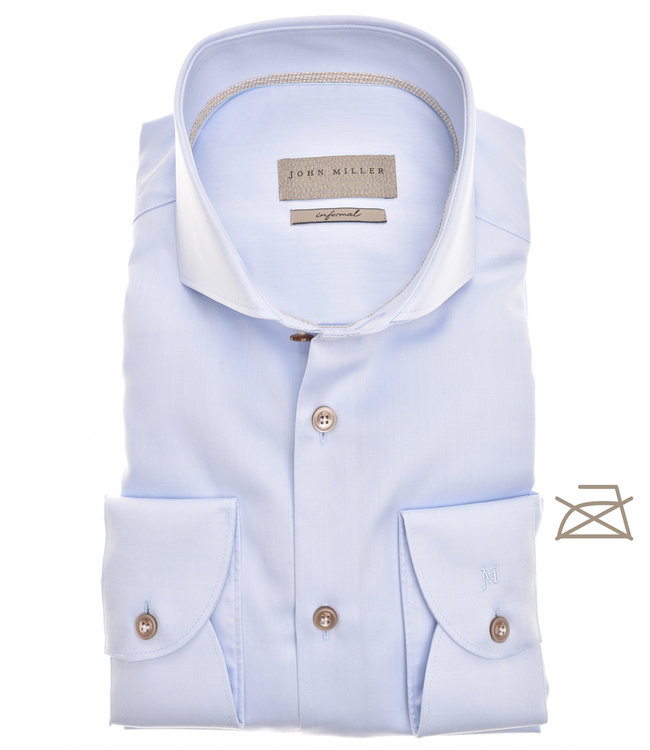 John Miller 5333511 110-630 lichtblauw strijkvrij heren overhemd katoen cut away