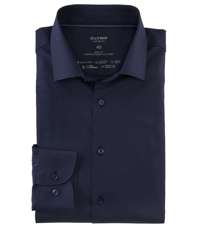 Olymp 0734 64 18 olymp strijkvrij overhemd donkerblauw stretch body fit