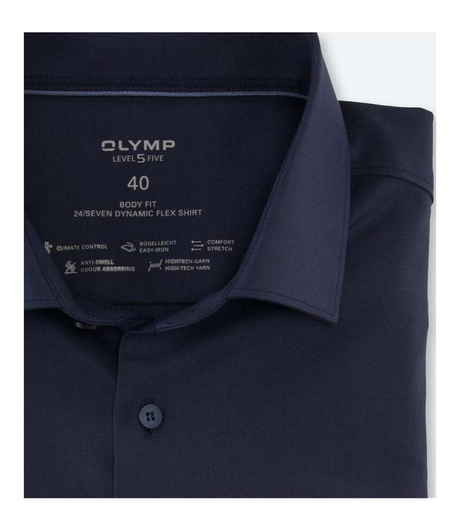Olymp 0734 64 18 olymp strijkvrij overhemd donkerblauw stretch body fit