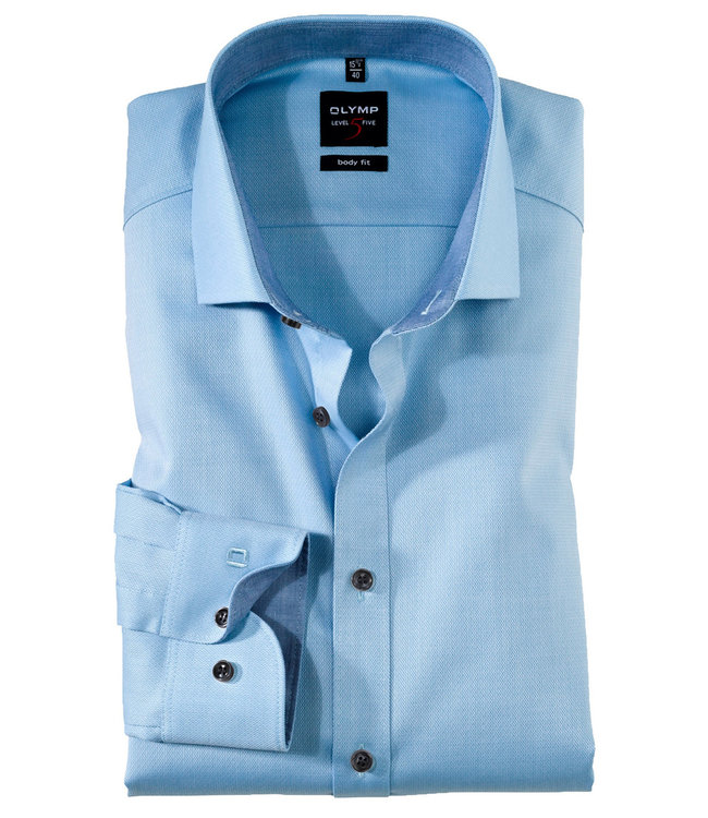Olymp 0531 64 11 olymp overhemd lichtblauw structuur katoen stretch body fit