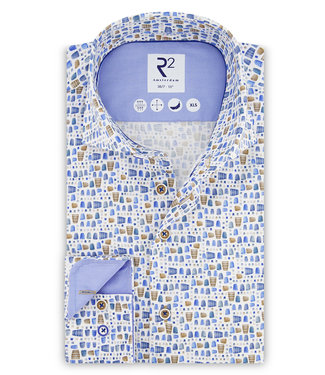 heren overhemd wit met bruin blauw vazen print
