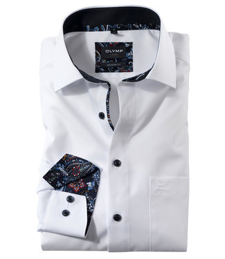 Olymp strijkvrij overhemd wit met print contrast