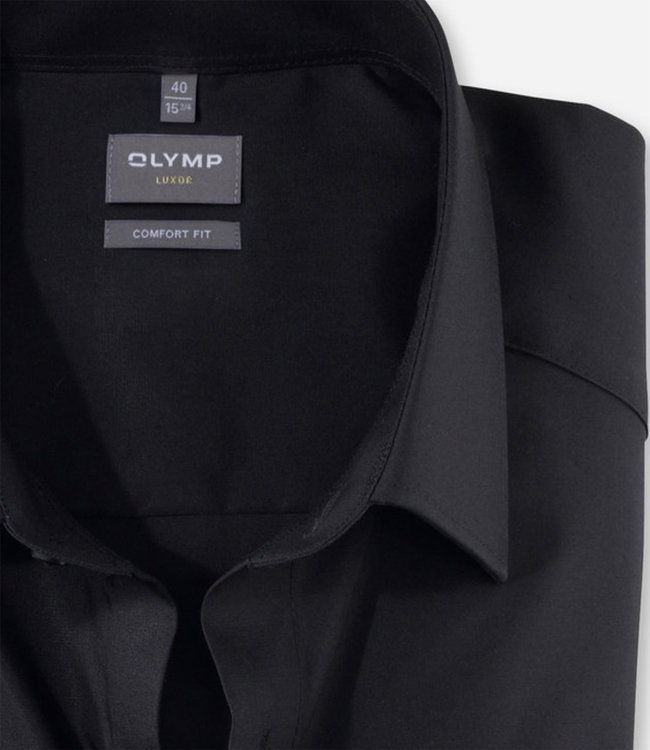 Olymp 0254 64 68 zwart strijkvrij lange mouw overhemd met borstzak