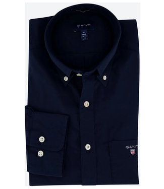 Gant heren overhemd donkerblauw poplin uni