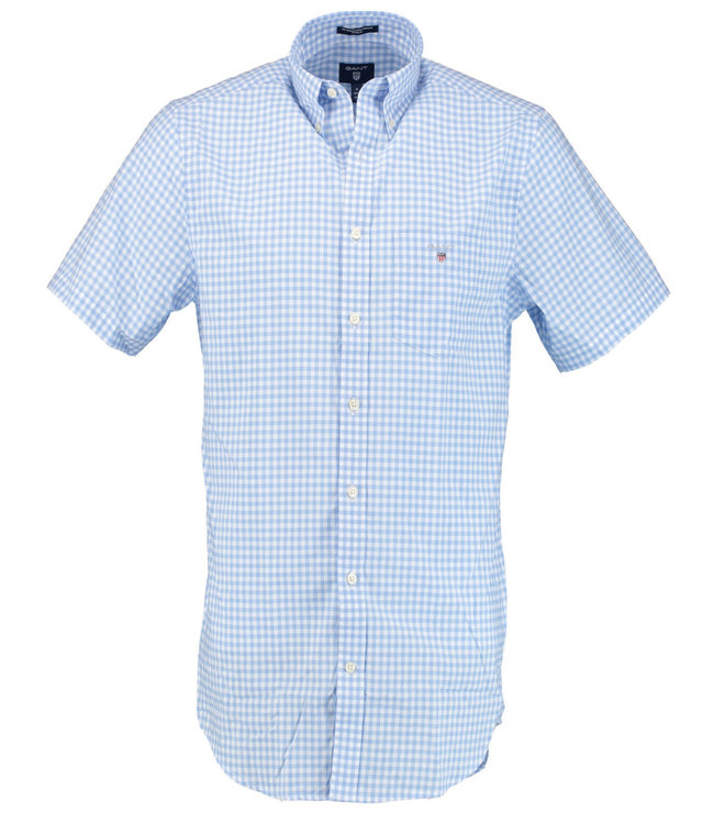 Gant 3046701 468 heren overhemd lichtblauw wit ruitje korte mouw